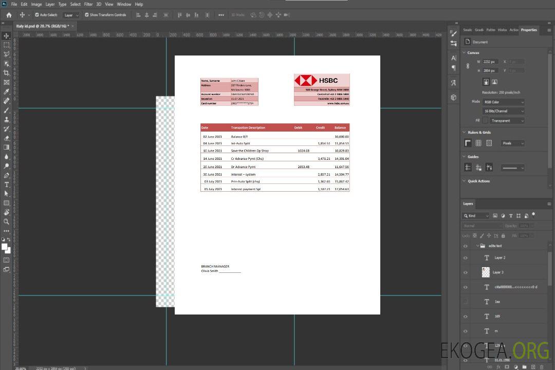 Modèle de relevé bancaire HSBC Australie au format Excel et PDF, entièrement modifiable template